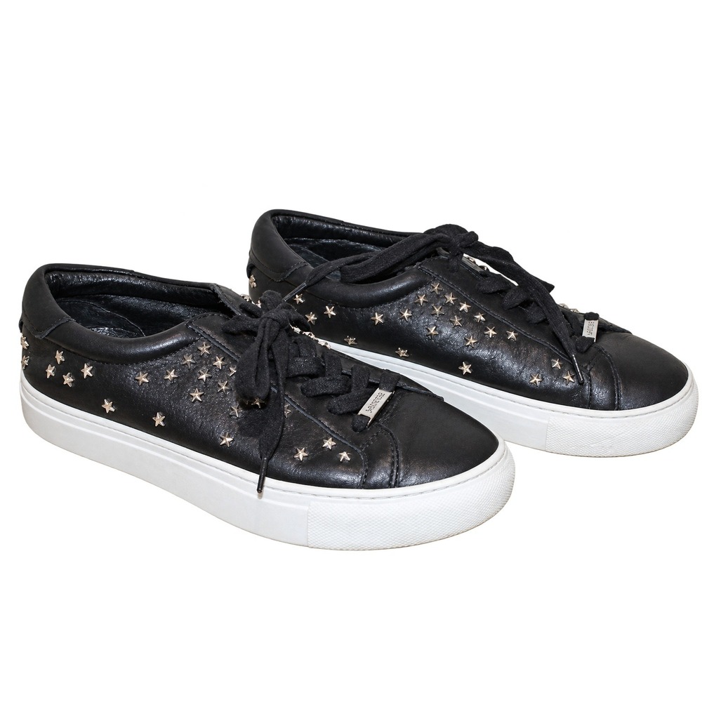 J/Slides Star Studded Leather Low Top Sneaker Womens 8.5 Black